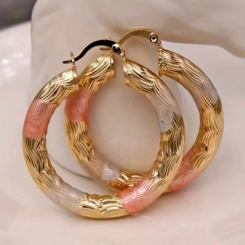 Retro Copper Earrings – Tri-Tone Textured Stud Jewelry for Women | AlinKriti hz4es6-6w