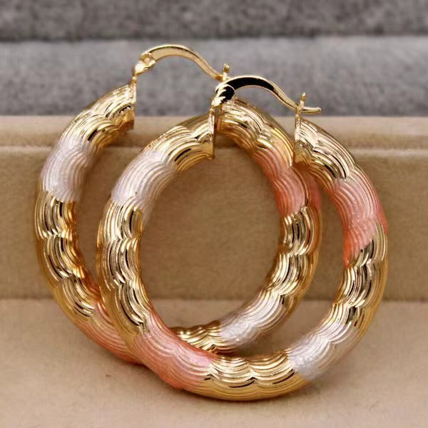 Retro Copper Earrings – Tri-Tone Textured Stud Jewelry for Women | AlinKriti hz4es6-6w