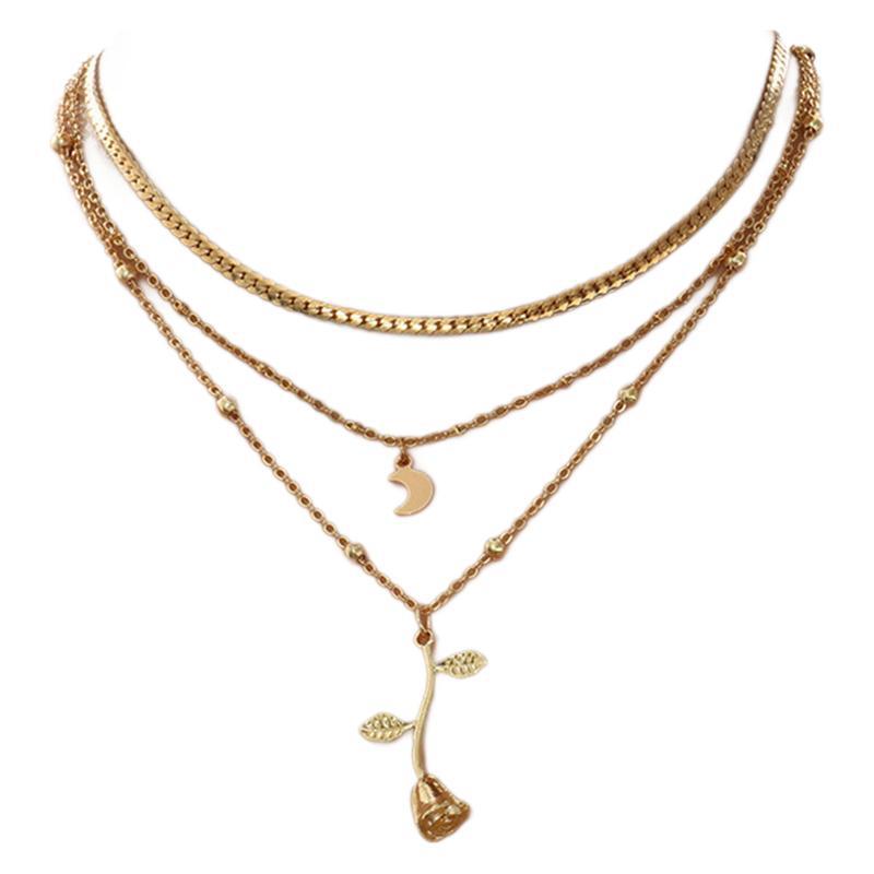 Bohemia Moon Gold Pendant Necklace – Rose Flower Choker for Women | AlinKriti hz4es6-6w