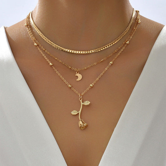 Bohemia Moon Gold Pendant Necklace – Rose Flower Choker for Women | AlinKriti hz4es6-6w