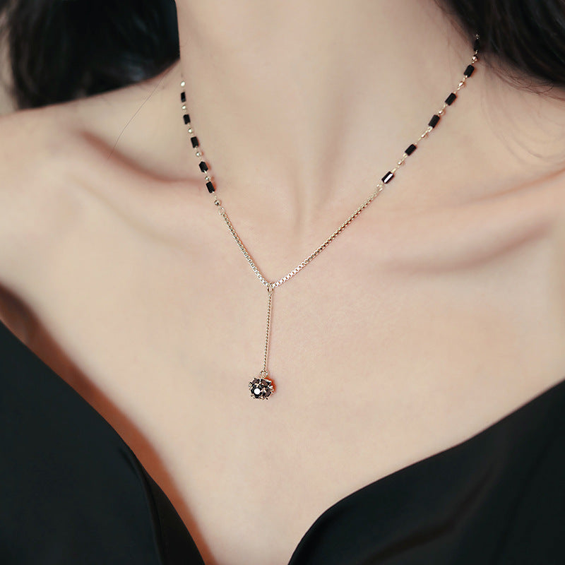Rhinestone Black Crystal Pendant Necklace | Elegant Geometric Jewelry | AlinKriti hz4es6-6w