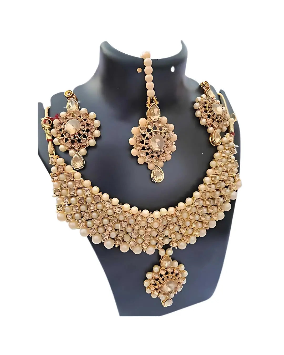 Elegant Golden Harmony Jewelry Set for women, featuring a shimmering gold-plated necklace, earrings, and ring.