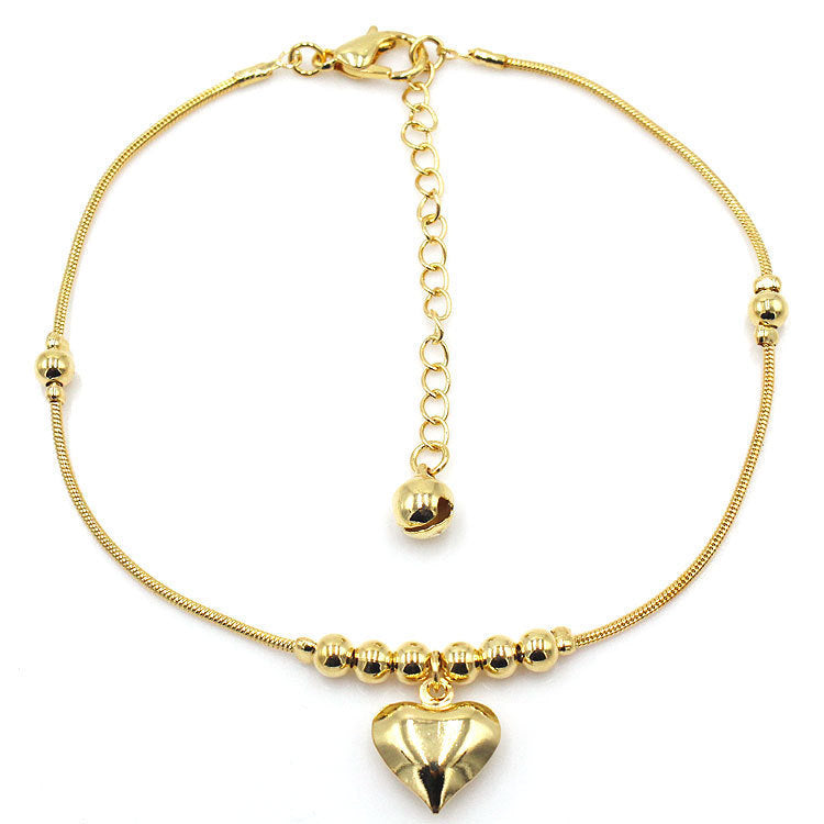 Gothic Gold Heart Pendant Anklet – Chunky Beaded Vintage Jewelry for Women | AlinKriti hz4es6-6w