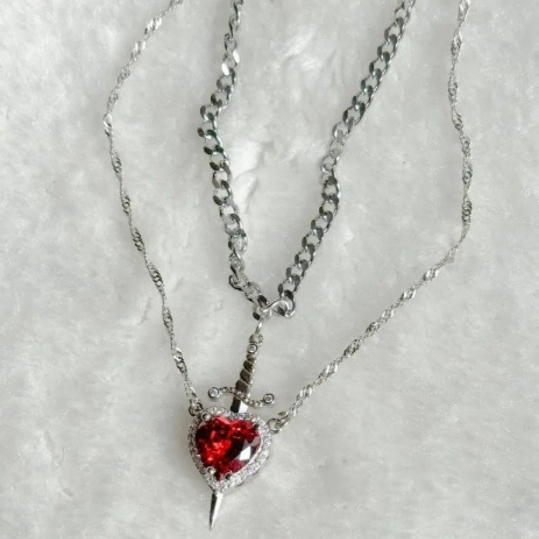 Heart & Sword Necklace Set – Gold Stainless Steel Crystal Couple Jewelry | AlinKriti hz4es6-6w