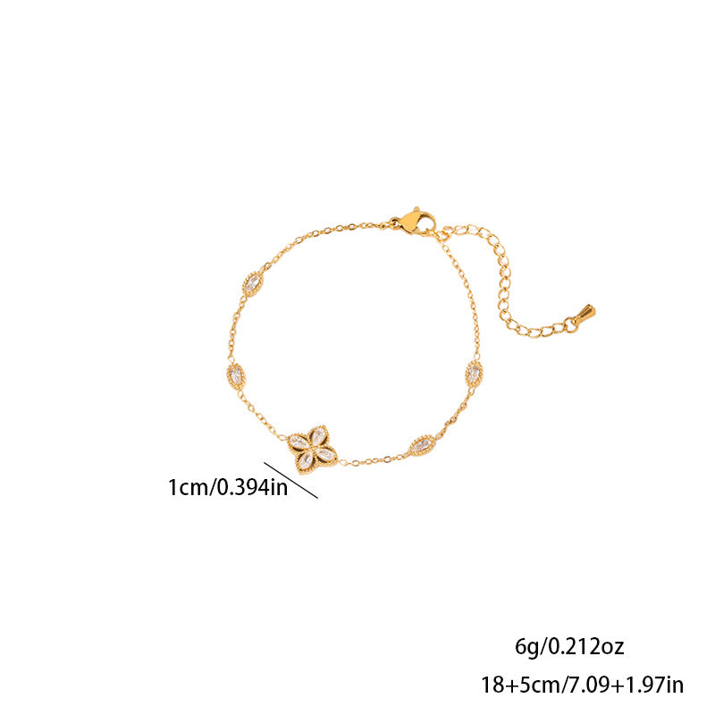 Elegant Flower Zircon Titanium Steel Bracelet