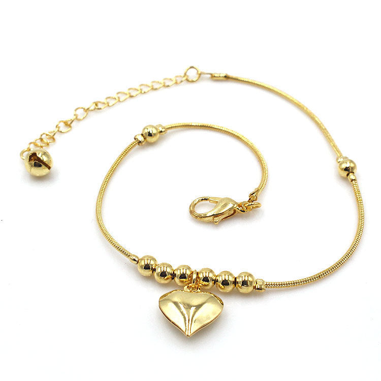 Gothic Gold Heart Pendant Anklet – Chunky Beaded Vintage Jewelry for Women | AlinKriti hz4es6-6w
