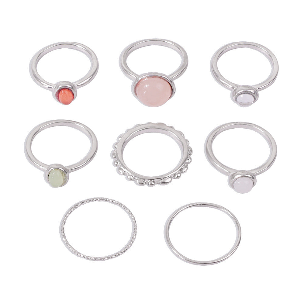 Colorful Stone Metallic Finger Rings – Joint Combination Rings for Women & Girls | Multi-Design Set | AlinKriti hz4es6-6w