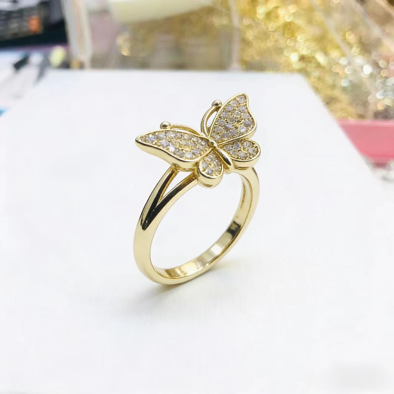 Gold butterfly ring for women