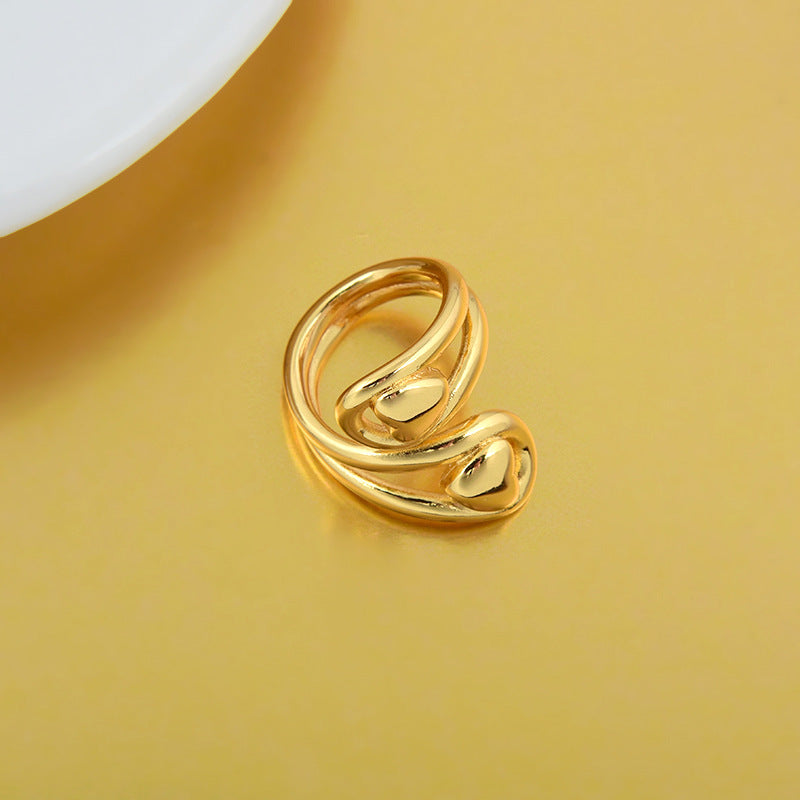 Retro Double-Heart Open Adjustable Ring for Women