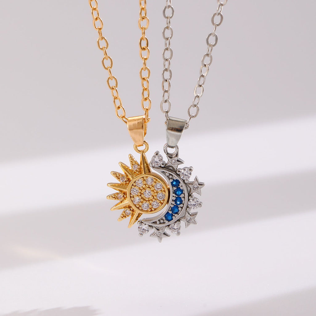 Magnetic Couple Necklace – Sun & Moon Pendant | Romantic Clavicle Chains | AlinKriti hz4es6-6w