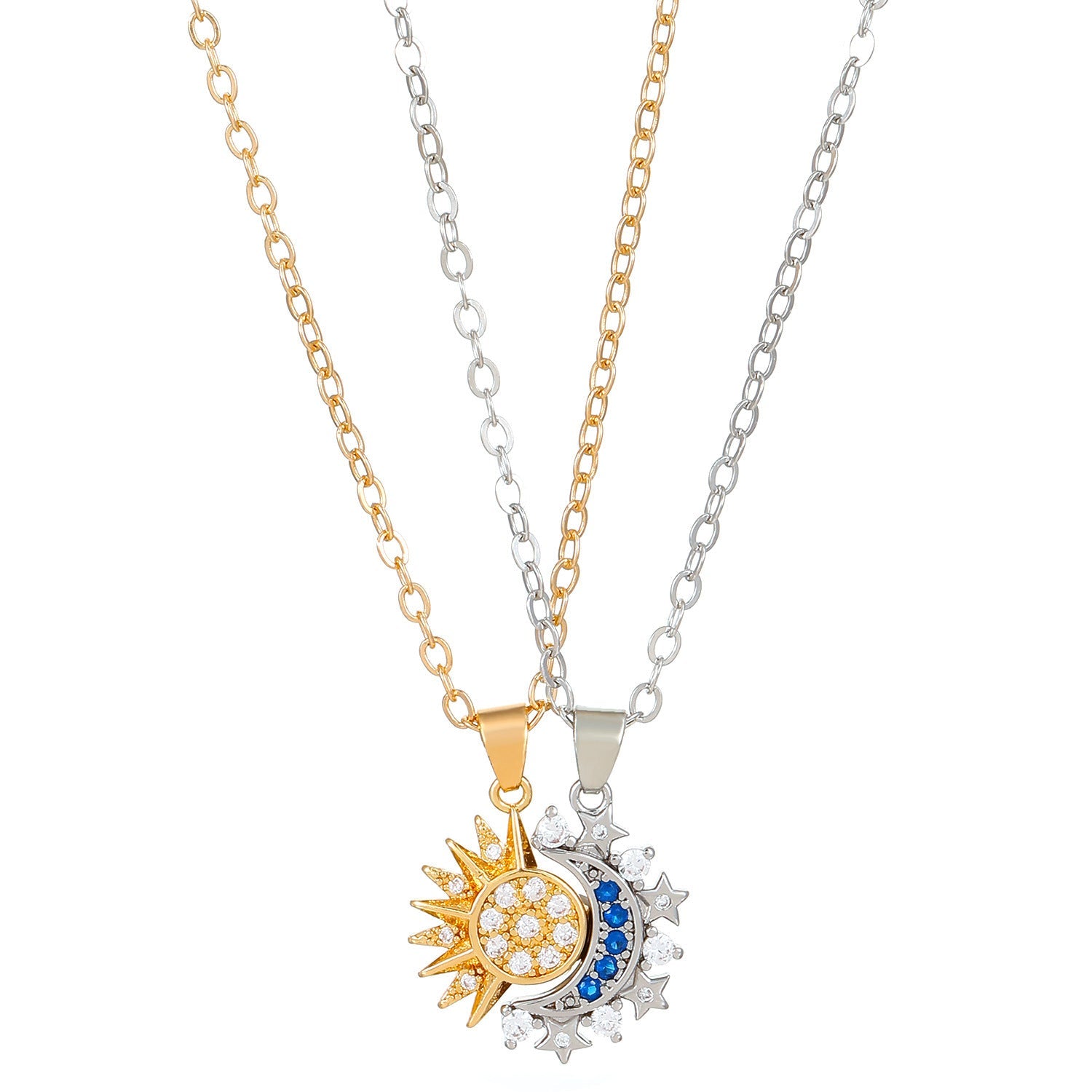 Magnetic Couple Necklace – Sun & Moon Pendant | Romantic Clavicle Chains | AlinKriti hz4es6-6w