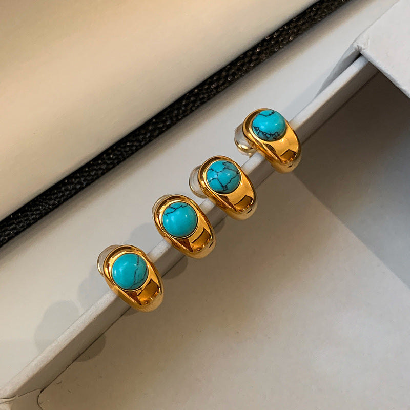 Real Gold-Plated Silver Needle Beaded Turquoise Earrings | AlinKriti