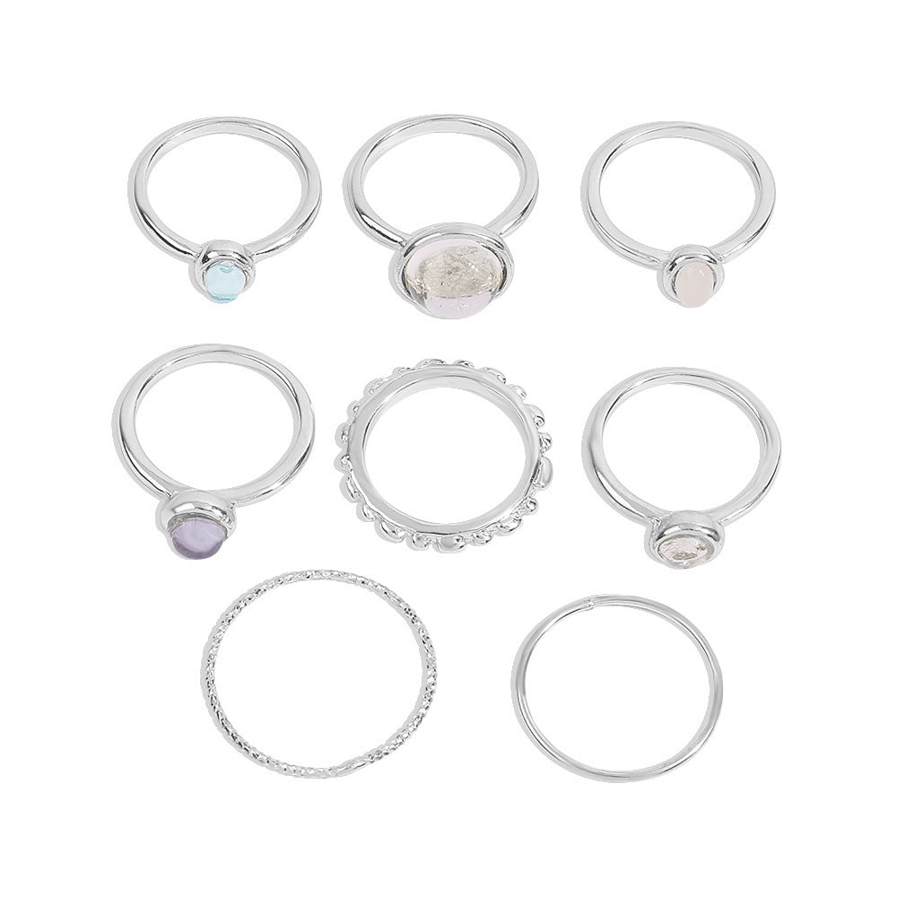 Colorful Stone Metallic Finger Rings – Joint Combination Rings for Women & Girls | Multi-Design Set | AlinKriti hz4es6-6w
