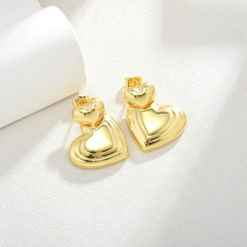 Gold plated double heart earrings for women