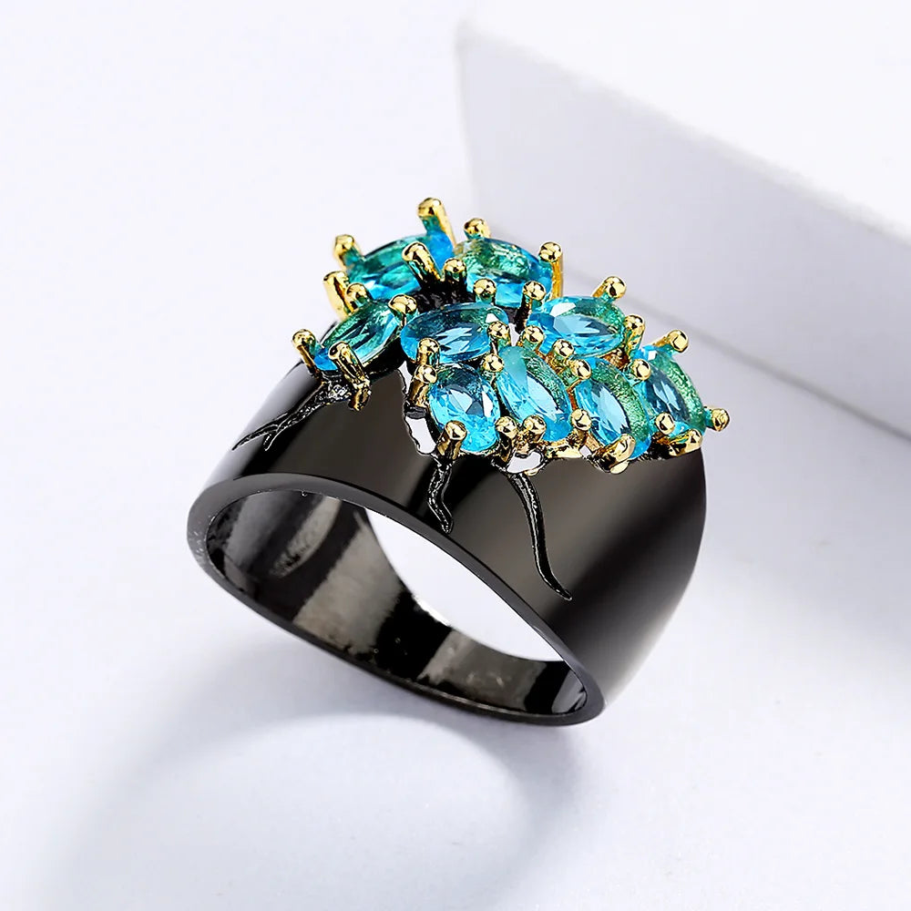 Green crystal cluster ring for women
